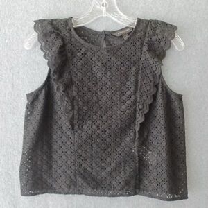 Banana Republic Black Eyelet Ruffle Sleeve Blouse